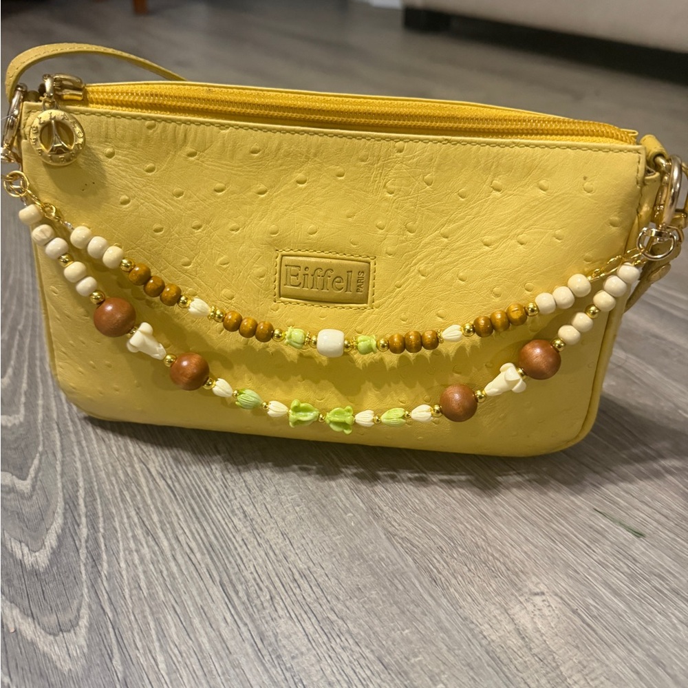 Eiffel Yellow Beaded Wristlet Clutch